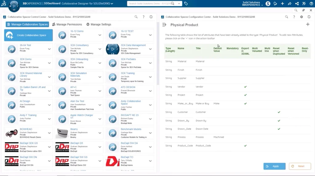 3DEXPERIENCE Attributes List for Physical Products