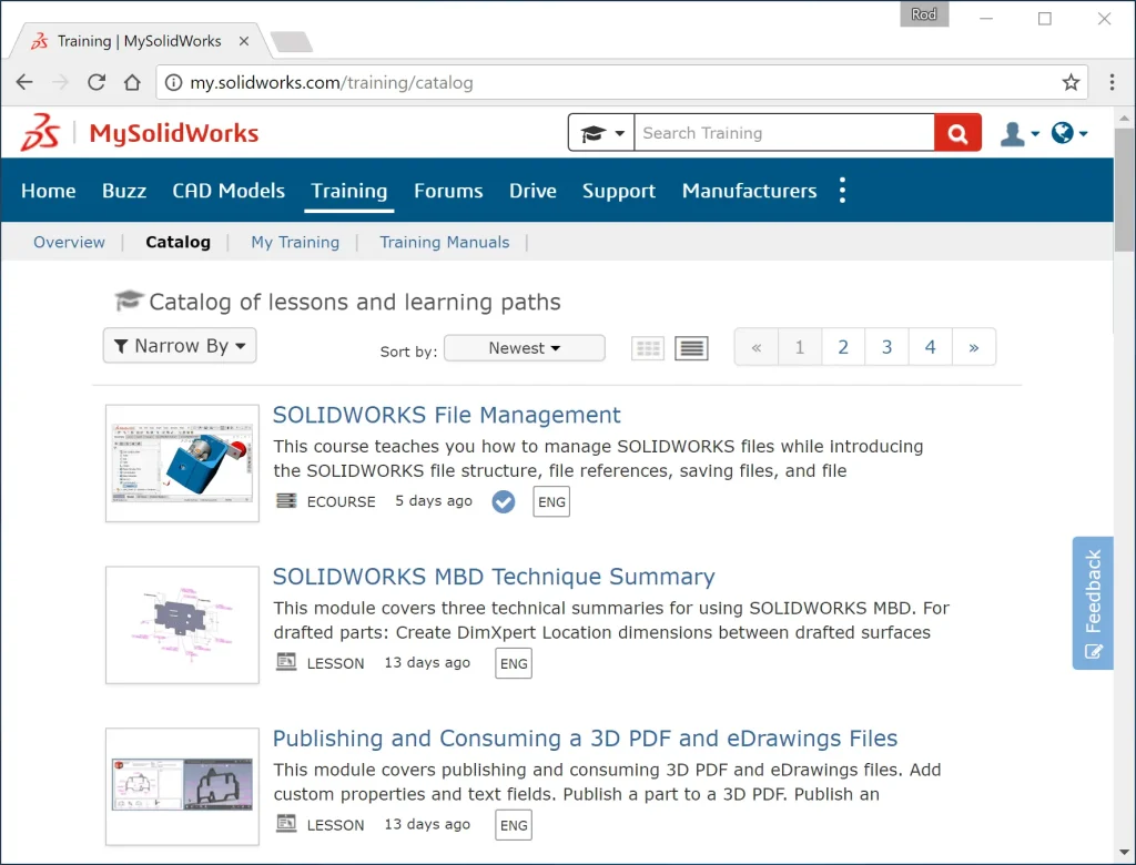 MySolidWorks Lessons and Learning Paths