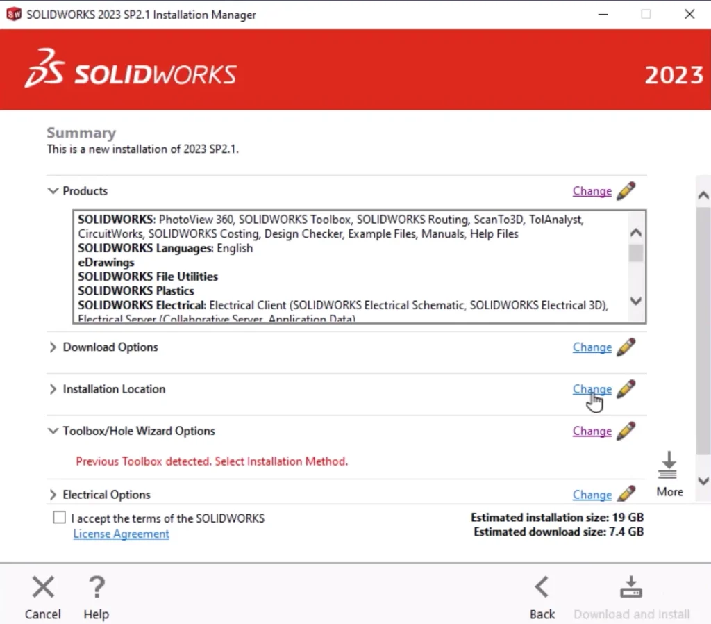 SOLIDWORKS Installation Manager - Summary Screen